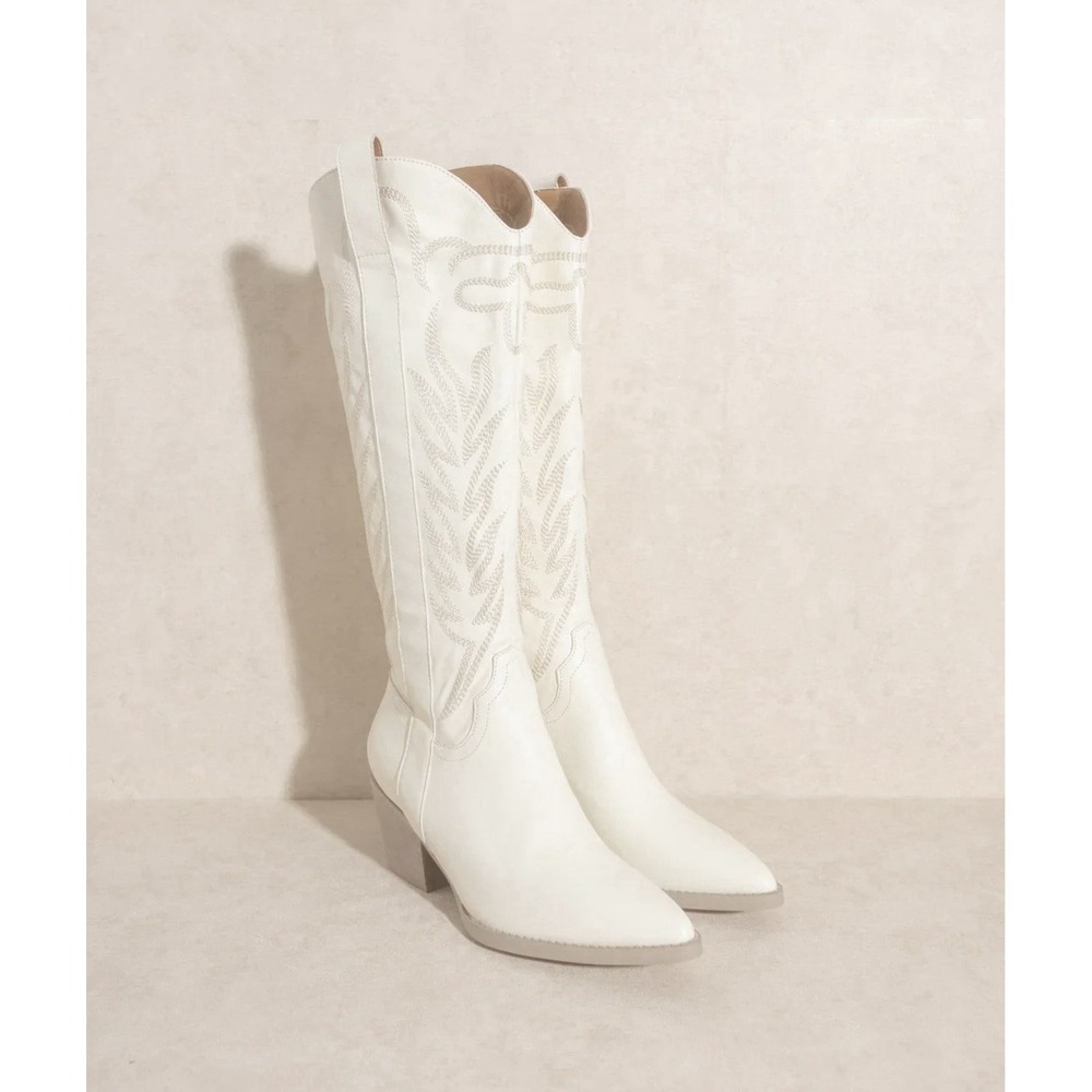 Oasis Society Women's Samara Embroidered Tall Boot Off White Size US 7.5 Cowgirl